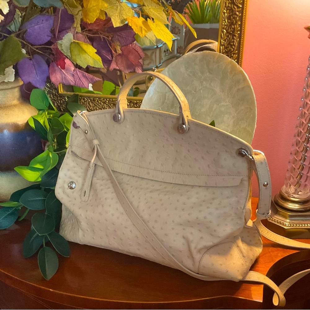 Furla Cream Ostrich-Textured Satchel